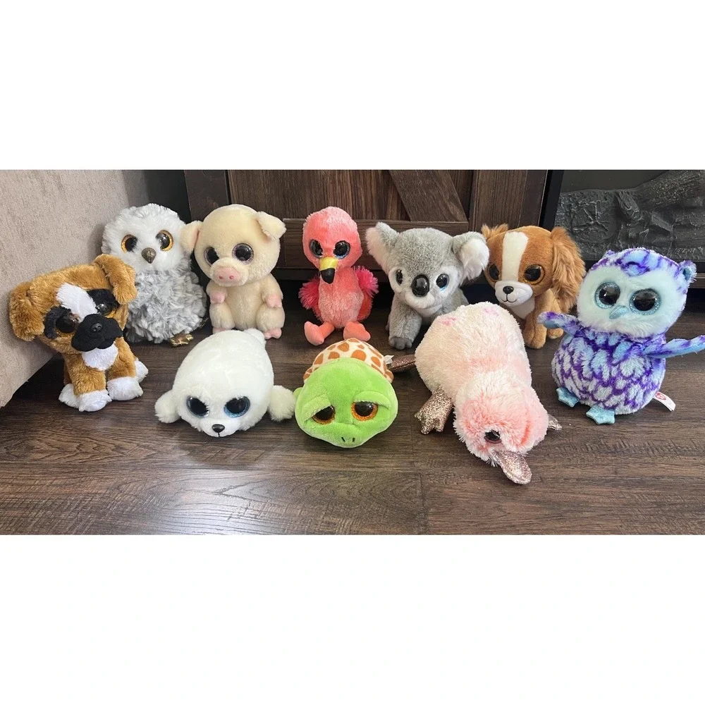 Ty Beanies Boos Lot Of 10 Dogs Pigs Owls Turtle Flamingo Seal Koala 6